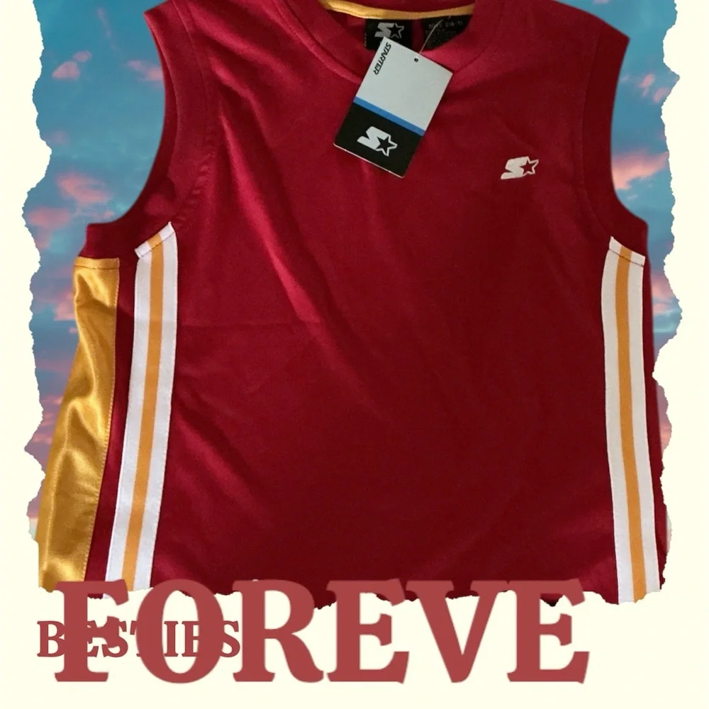 Buy one get one 50%  Red Sleeveless Kids Jersey with Gold & White Stripes